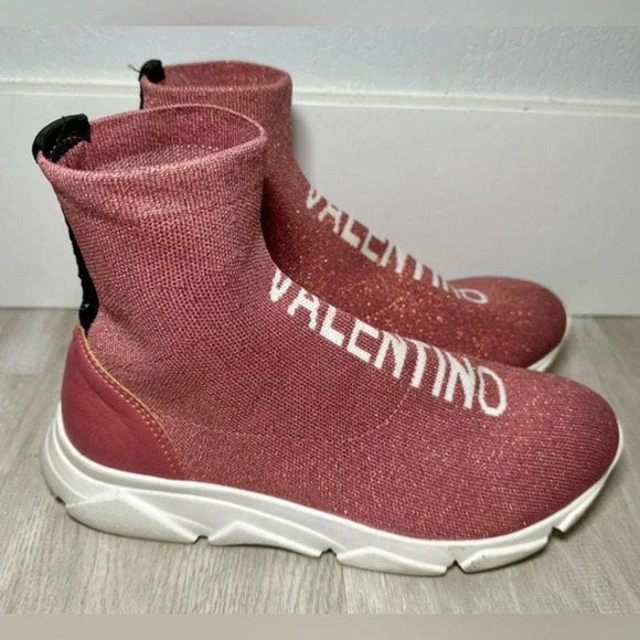 Valentino womens‎ sock sneakers pink sparkly sz 7 - Picture 3 of 7